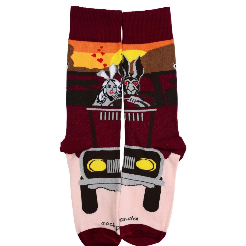 Sock Panda Wild Love Rabbits in Car Cotton Blend Unisex Socks, Adults M